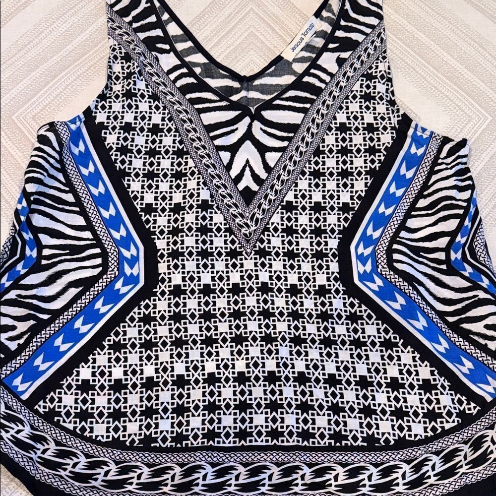 Jealous Tomato Black & Blue Mixed Print Sleeveless V-Neck Top – Size M